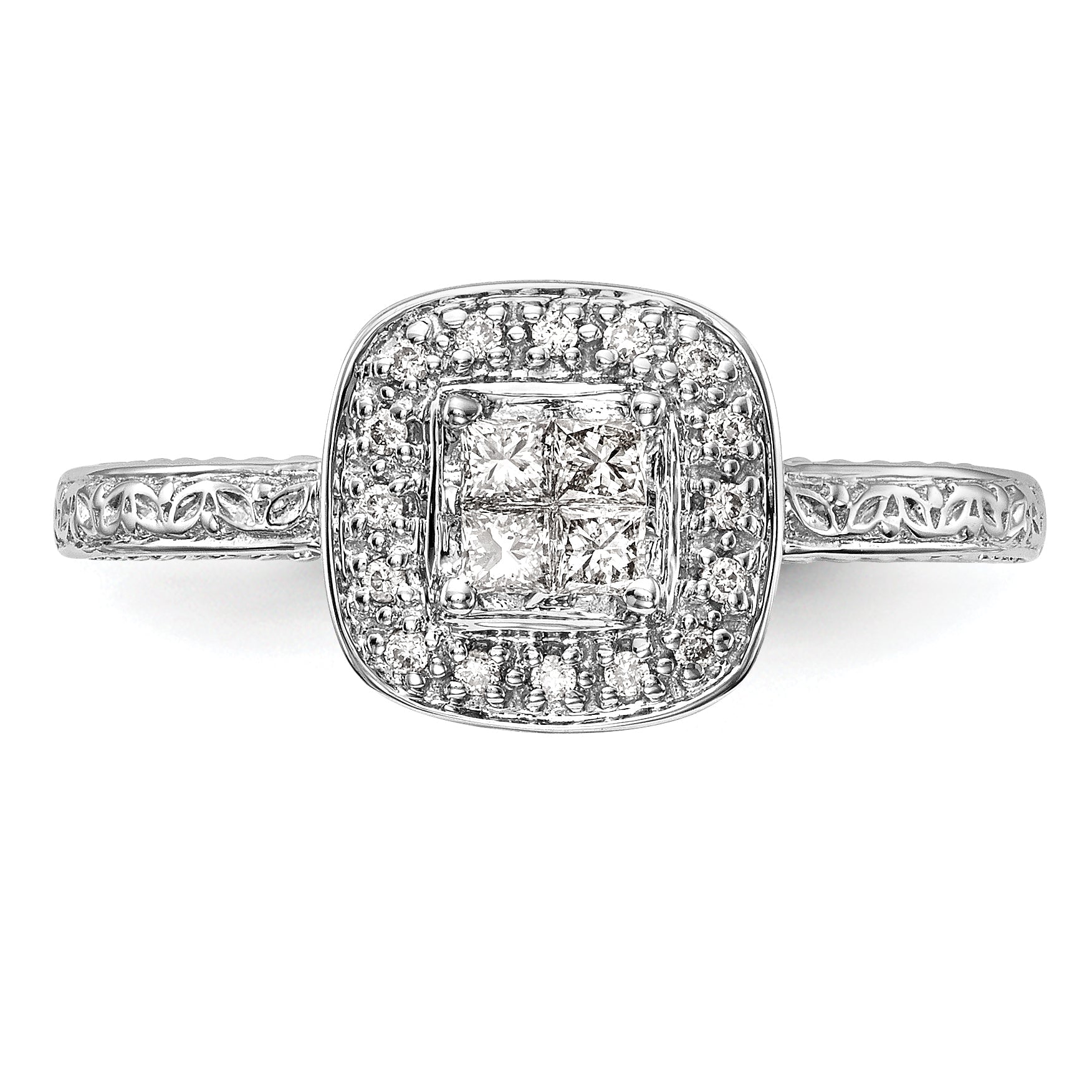 0.20ct. CZ Solid Real 14K White Gold Cluster Engagement Ring