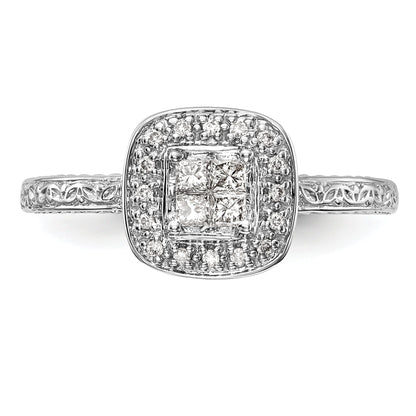 0.20ct. CZ Solid Real 14K White Gold Cluster Engagement Ring