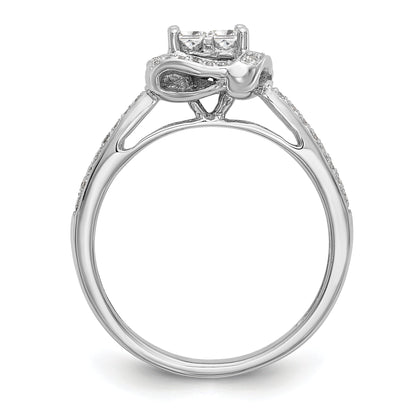 0.50ct. CZ Solid Real 14K White Gold Complete Cluster Engagement Ring