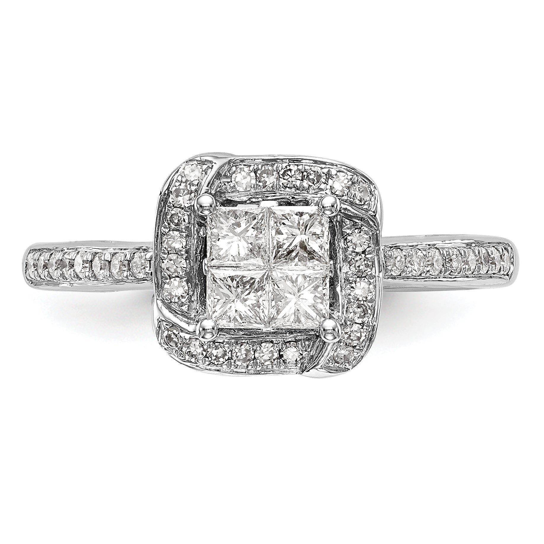 0.50ct. CZ Solid Real 14K White Gold Complete Cluster Engagement Ring