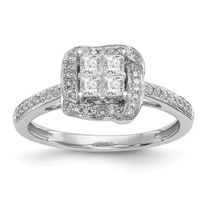 0.50ct. CZ Solid Real 14K White Gold Complete Cluster Engagement Ring