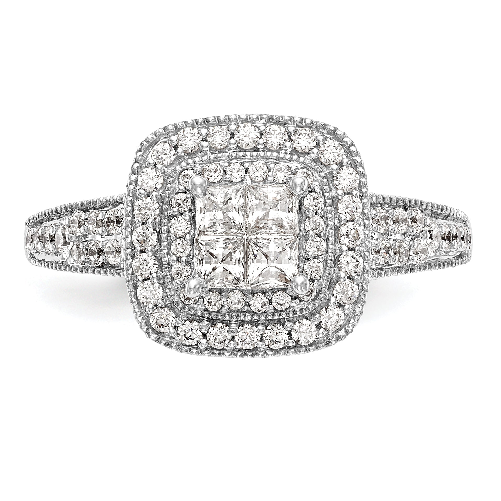 0.68ct. CZ Solid Real 14K White Gold Cluster Complete Engagement Ring