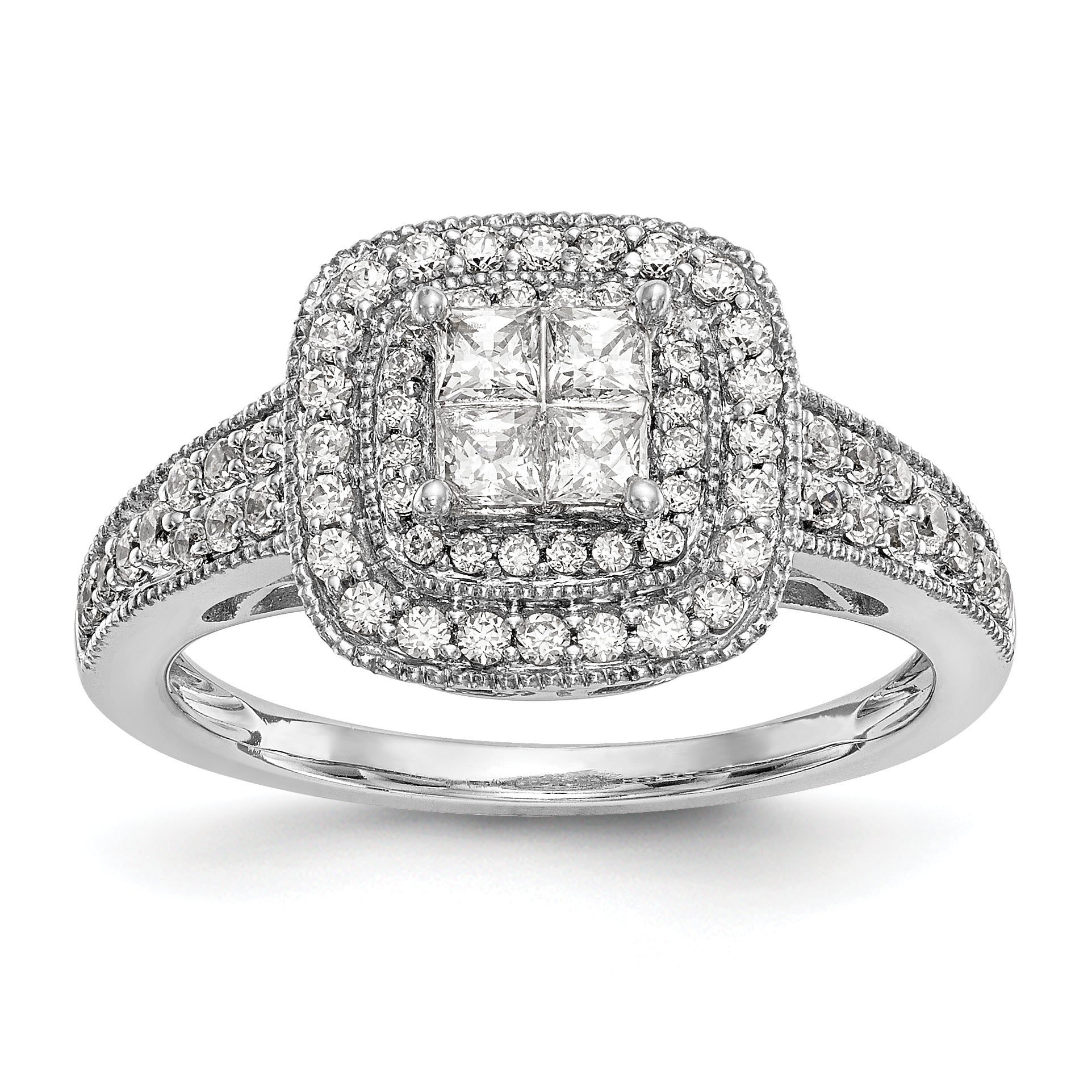 0.68ct. CZ Solid Real 14K White Gold Cluster Complete Engagement Ring