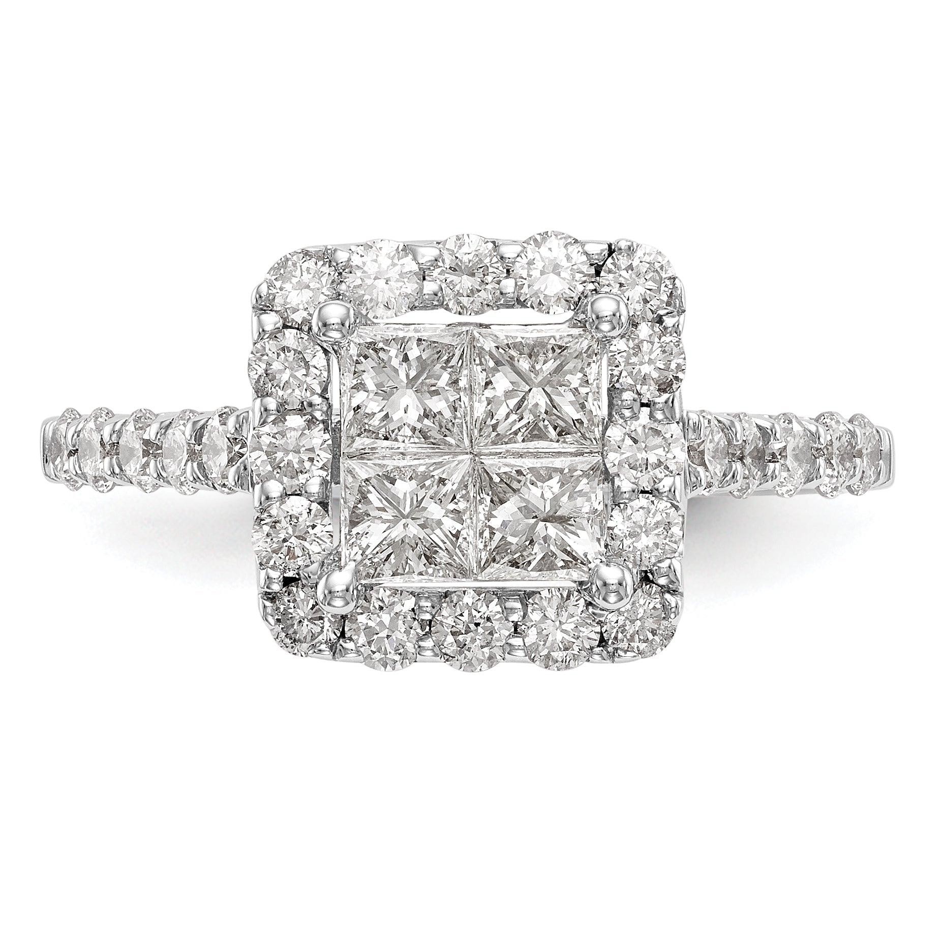 1.50ct. CZ Solid Real 14K White Gold Complete Cluster Engagement Ring