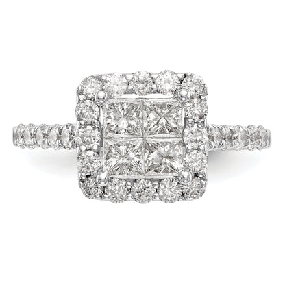 1.50ct. CZ Solid Real 14K White Gold Complete Cluster Engagement Ring