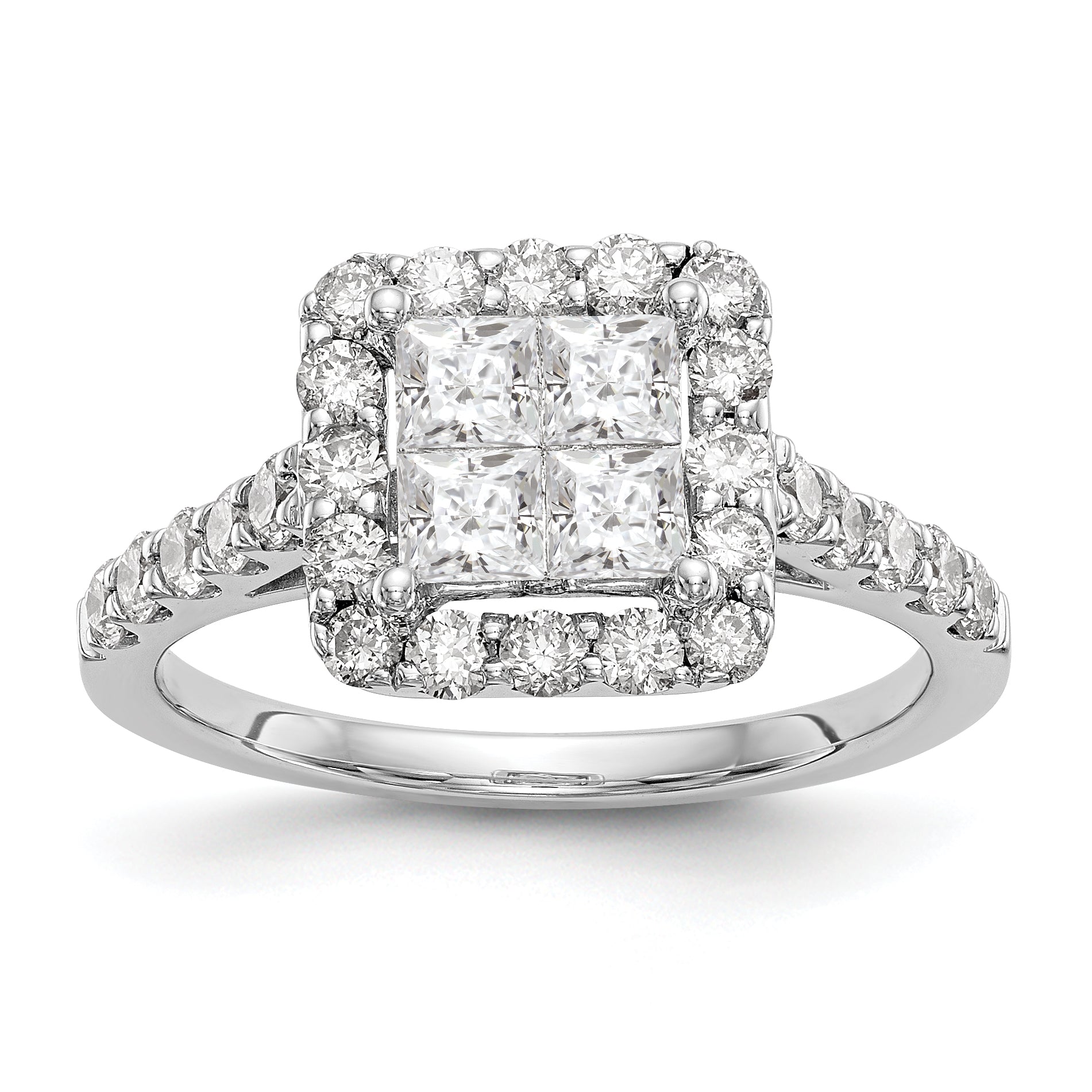 1.50ct. CZ Solid Real 14K White Gold Complete Cluster Engagement Ring