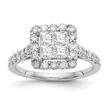 1.50ct. CZ Solid Real 14K White Gold Complete Cluster Engagement Ring