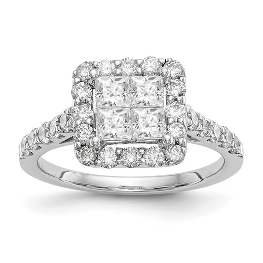 1.50ct. CZ Solid Real 14K White Gold Complete Cluster Engagement Ring
