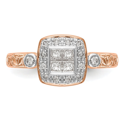 0.33ct. CZ Solid Real 14K Rose Gold Complete Cluster Engagement Ring