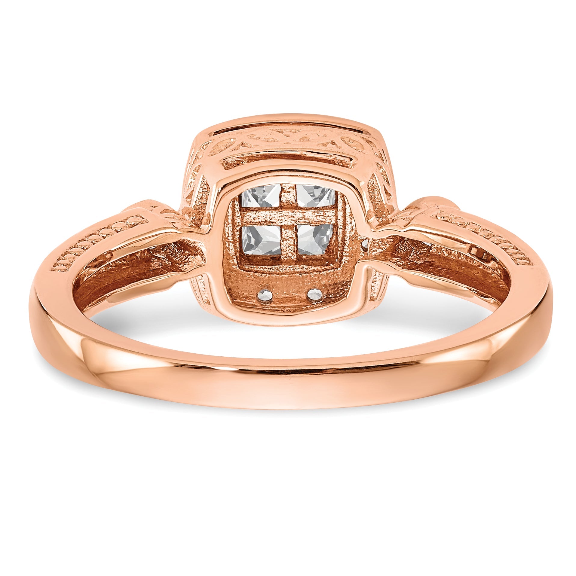 0.33ct. CZ Solid Real 14K Rose Gold Complete Cluster Engagement Ring