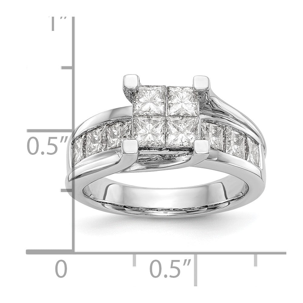 14K White Gold Complete Real Diamond Cluster Engagement Ring