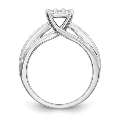 0.50ct. CZ Solid Real 14K White Gold Complete Cluster Engagement Ring