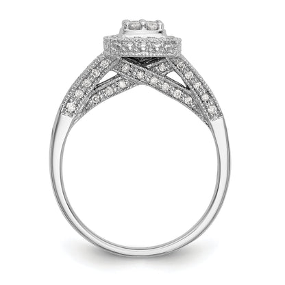 0.50ct. CZ Solid Real 14K White Gold Complete Cluster Engagement Ring