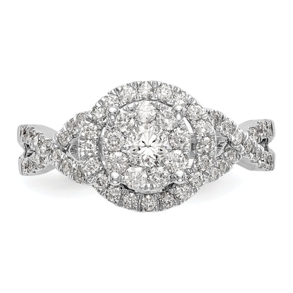 0.75ct. CZ Solid Real 14K White Gold Complete Cluster Engagement Ring