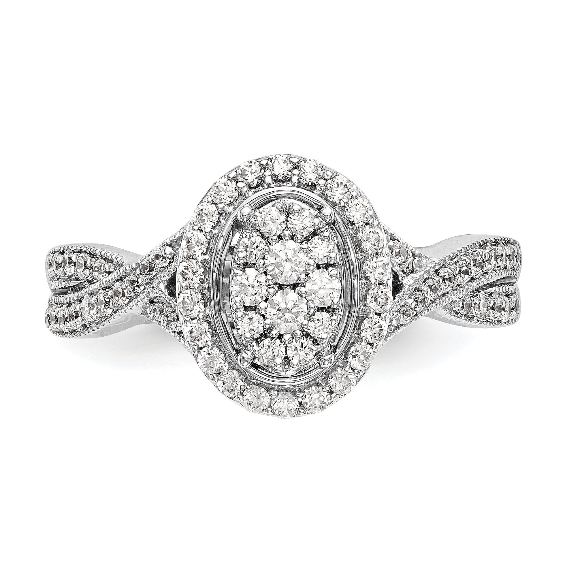 0.50ct. CZ Solid Real 14K White Gold Complete Cluster Engagement Ring