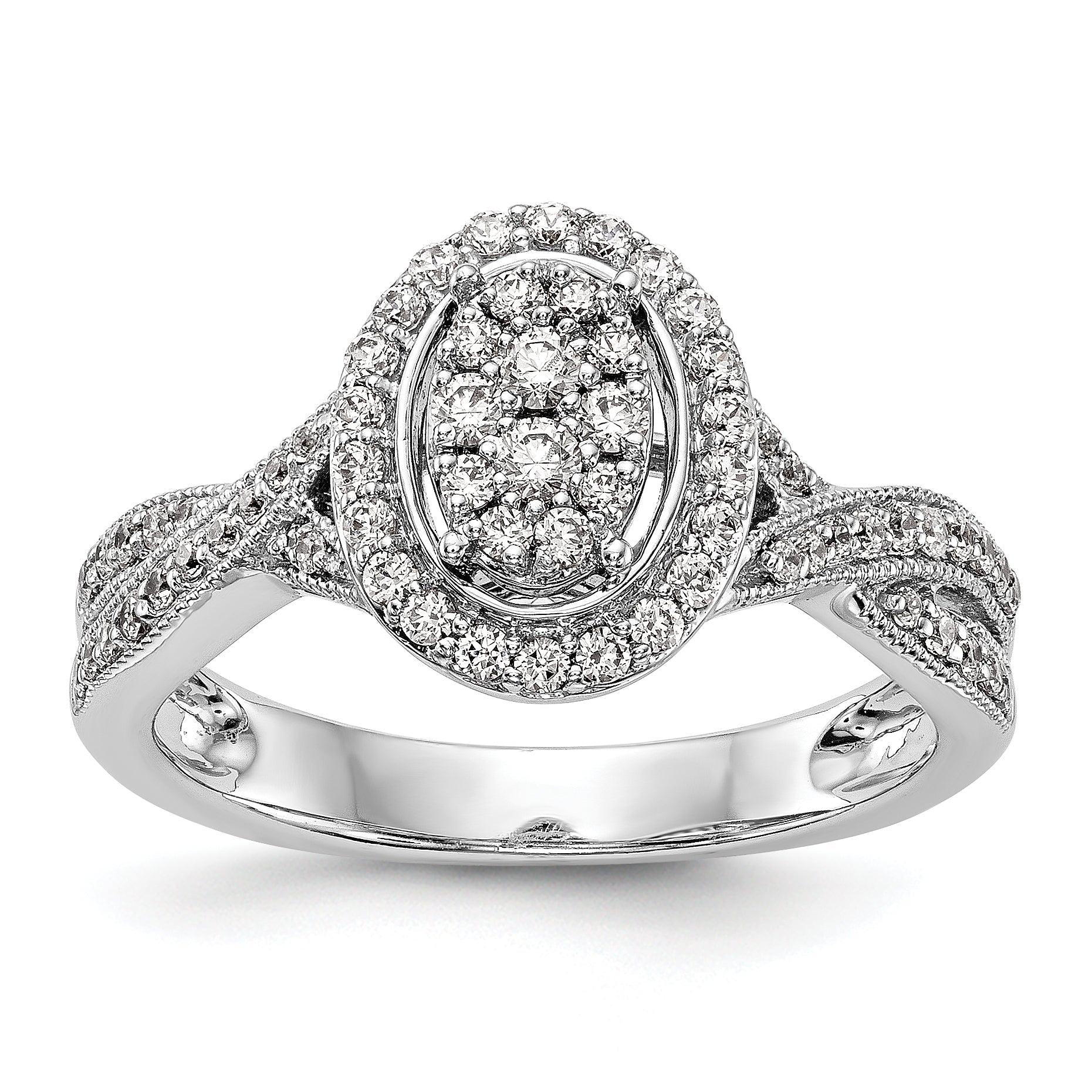 0.50ct. CZ Solid Real 14K White Gold Complete Cluster Engagement Ring