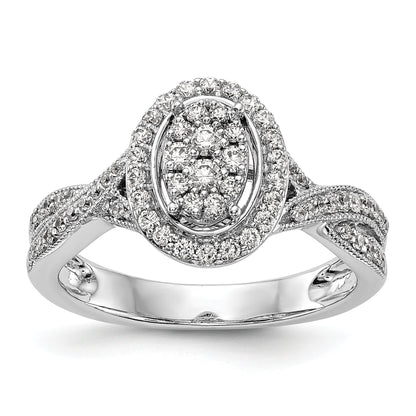 0.50ct. CZ Solid Real 14K White Gold Complete Cluster Engagement Ring