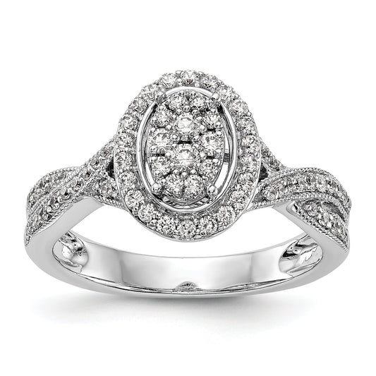 0.50ct. CZ Solid Real 14K White Gold Complete Cluster Engagement Ring