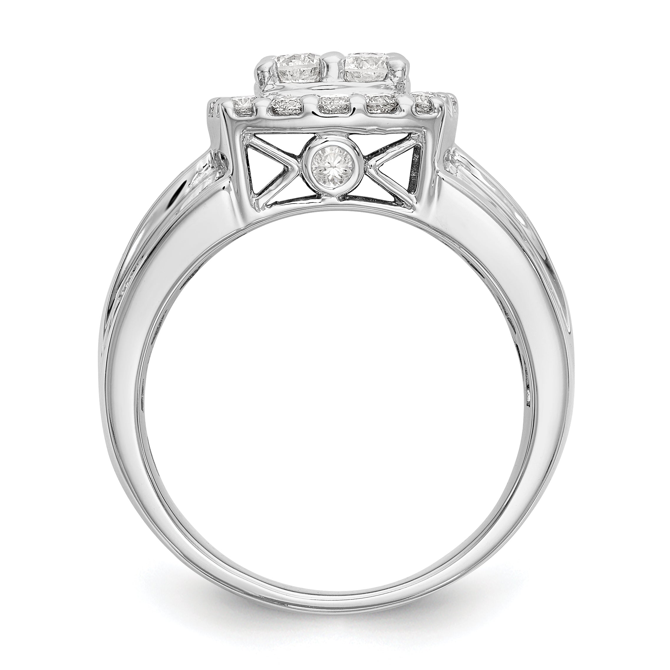 1.45ct. CZ Solid Real 14K White Gold Complete Cluster Engagement Ring