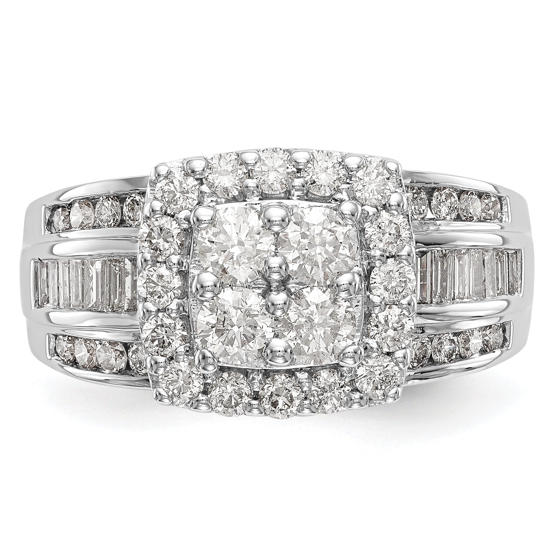 1.45ct. CZ Solid Real 14K White Gold Complete Cluster Engagement Ring