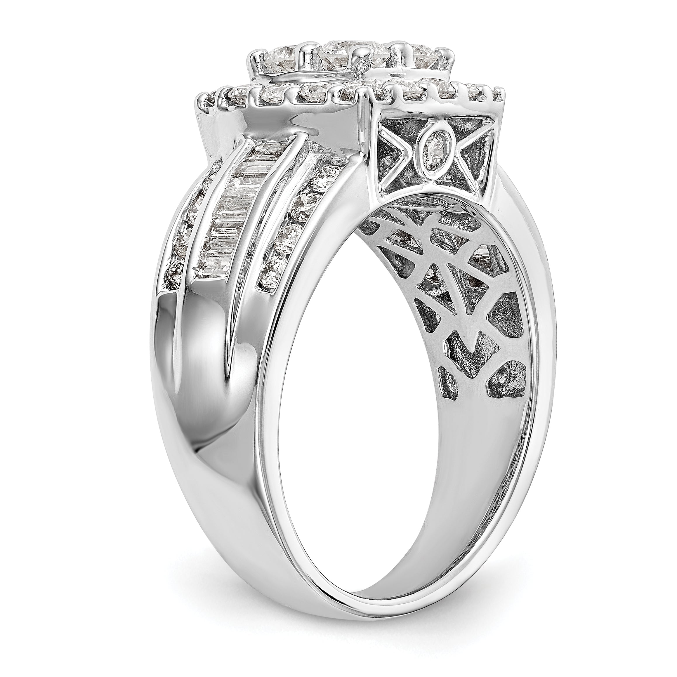 1.45ct. CZ Solid Real 14K White Gold Complete Cluster Engagement Ring