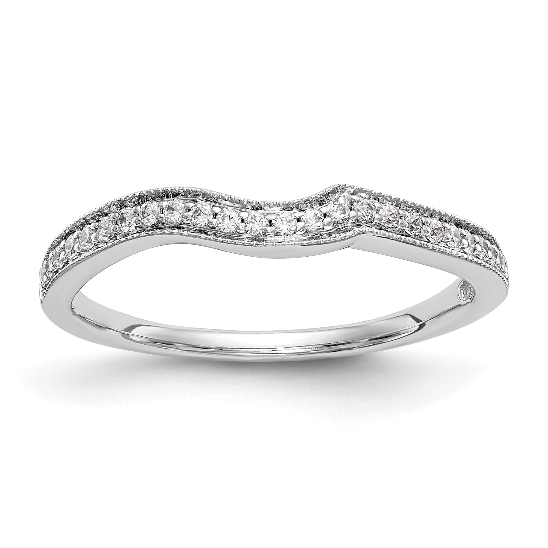 0.15ct. CZ Solid Real 14k White Gold Contoured Wedding Wedding Band Ring