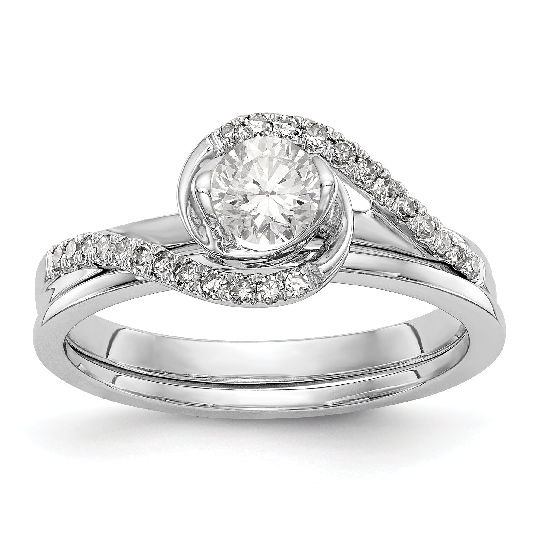 0.17ct. CZ Solid Real 14k White Gold Round By-Pass Engagement Ring