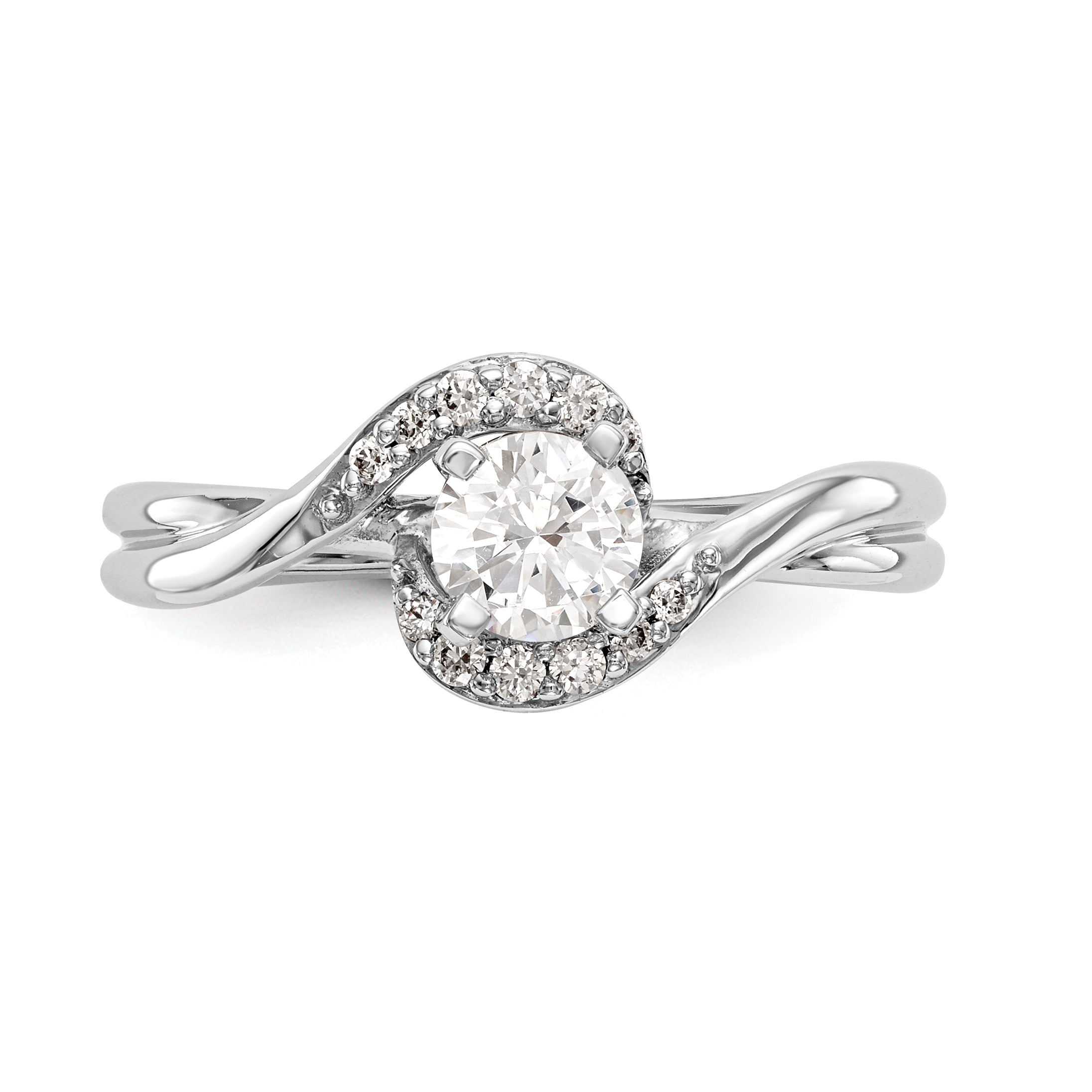0.10ct. CZ Solid Real 14K White Gold Peg Set By-Pass Engagement Ring