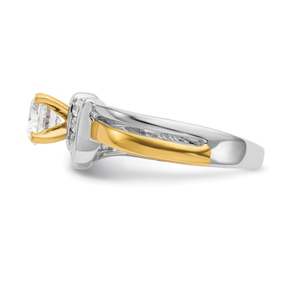 0.18ct. CZ Solid Real 14k Two-tone Peg Set By-Pass Engagement Ring