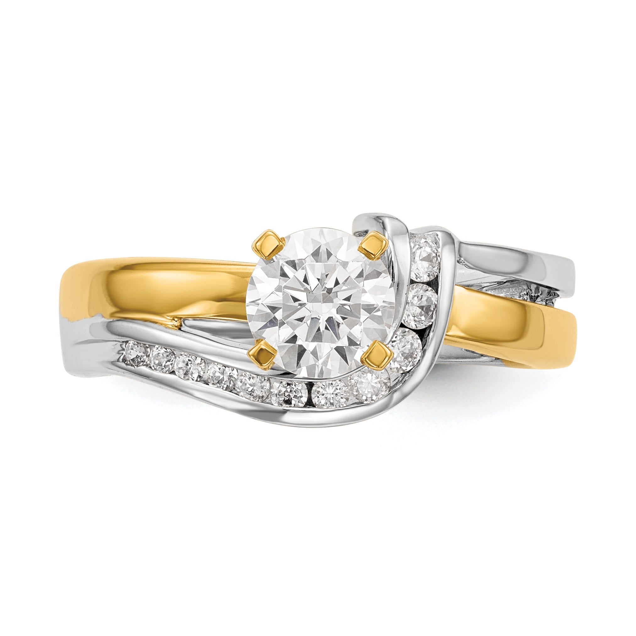0.18ct. CZ Solid Real 14k Two-tone Peg Set By-Pass Engagement Ring