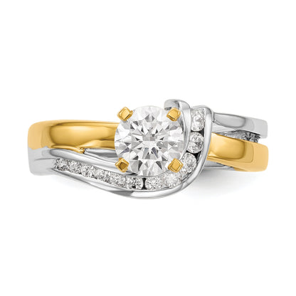 0.18ct. CZ Solid Real 14k Two-tone Peg Set By-Pass Engagement Ring