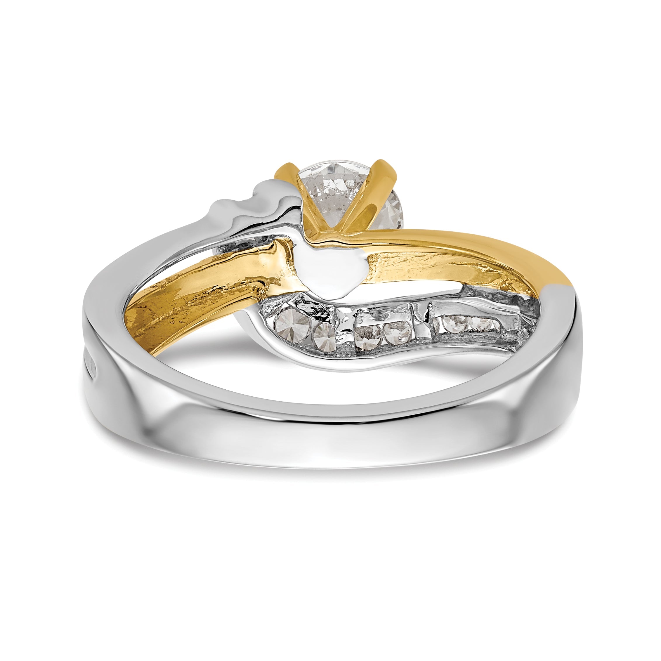 0.18ct. CZ Solid Real 14k Two-tone Peg Set By-Pass Engagement Ring
