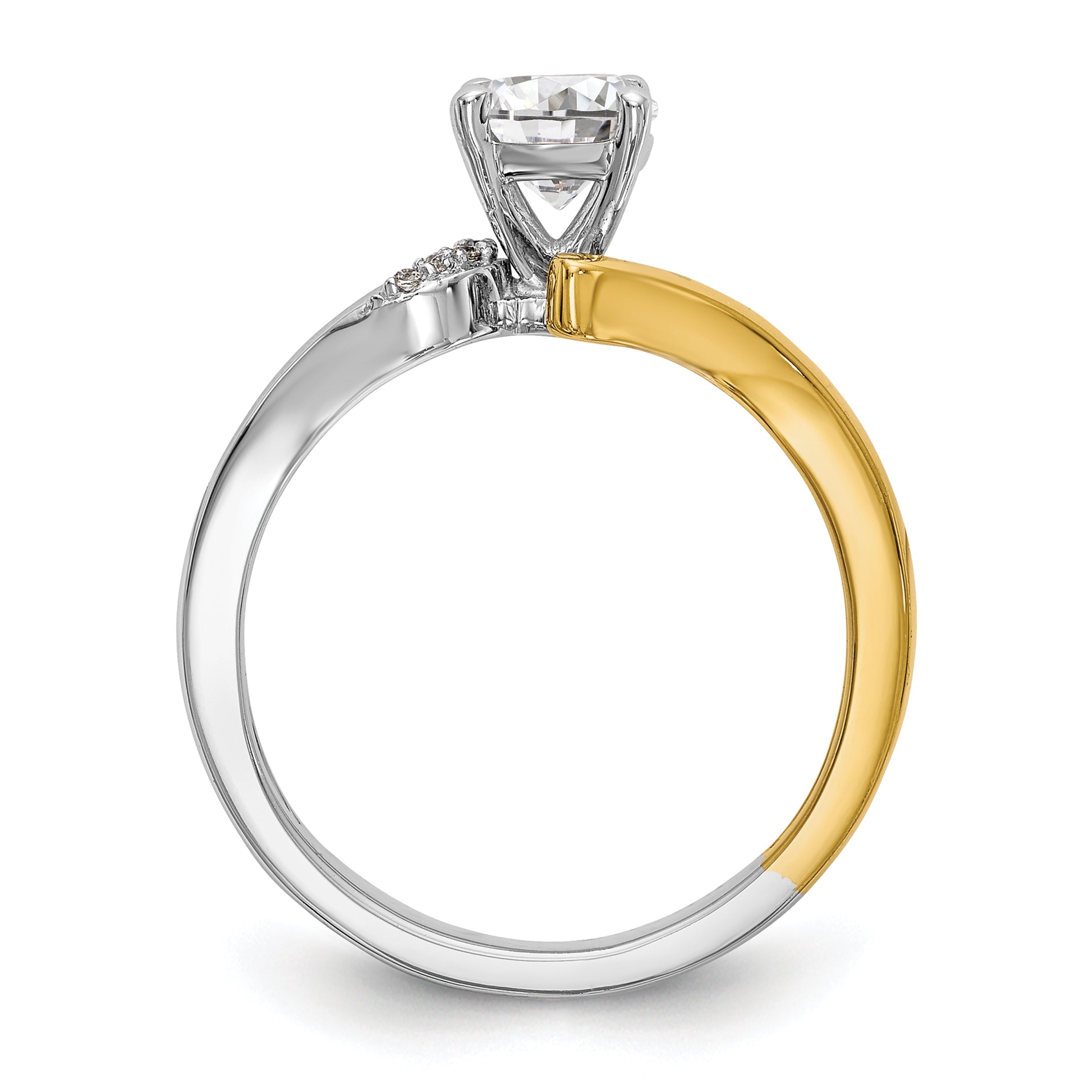 0.02ct. CZ Solid Real 14k Two-tone Peg Set By-Pass Engagement Ring
