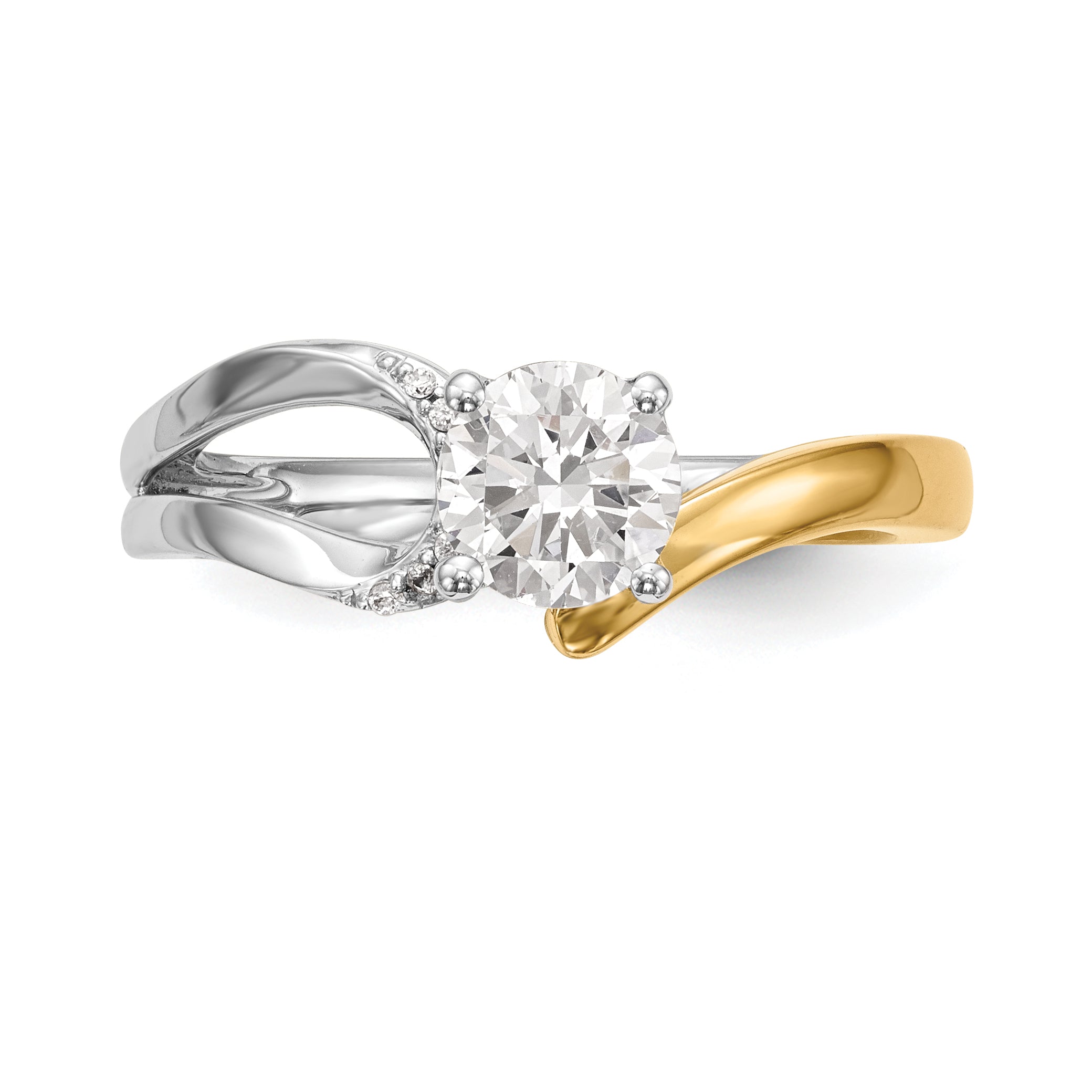 0.02ct. CZ Solid Real 14k Two-tone Peg Set By-Pass Engagement Ring