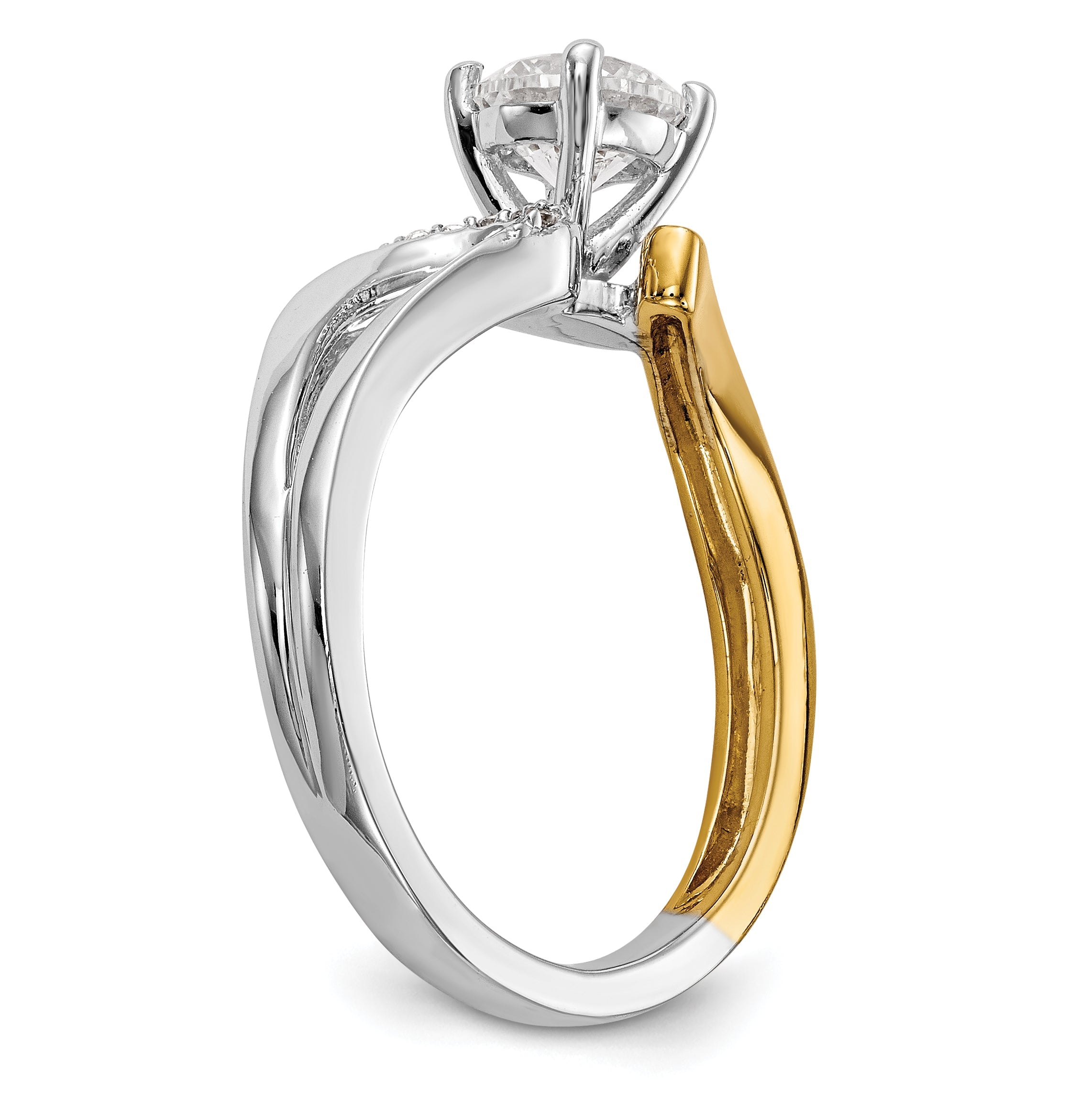 0.02ct. CZ Solid Real 14k Two-tone Peg Set By-Pass Engagement Ring