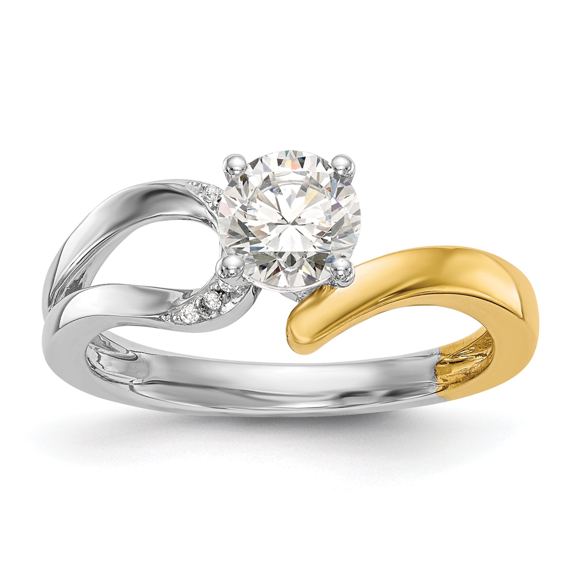 0.02ct. CZ Solid Real 14k Two-tone Peg Set By-Pass Engagement Ring