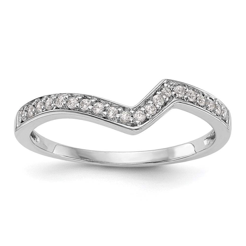 14K White Gold Real Diamond Contoured Wedding Band