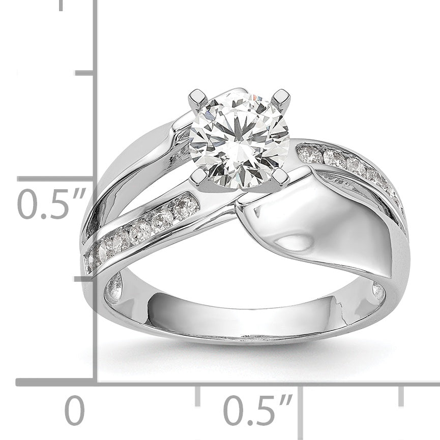 0.20ct. CZ Solid Real 14k White Gold Peg Set By-Pass Engagement Ring