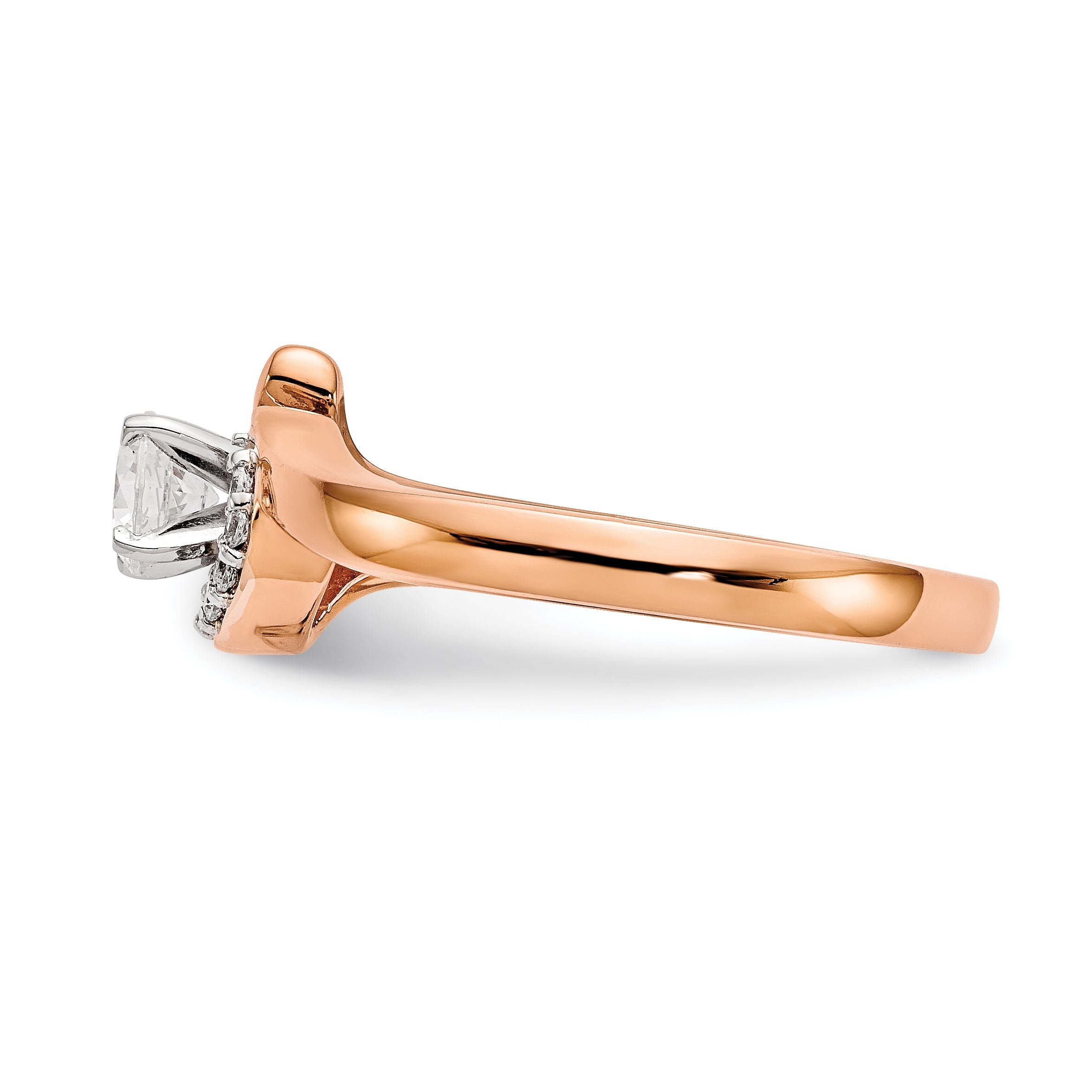 0.06ct. CZ Solid Real 14k Rose Gold Peg Set By-Pass Engagement Ring