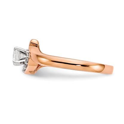 0.06ct. CZ Solid Real 14k Rose Gold Peg Set By-Pass Engagement Ring