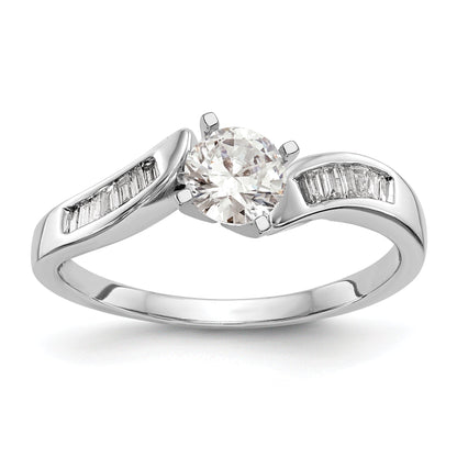 0.13ct. CZ Solid Real 14k White Gold Peg Set By-Pass Engagement Ring