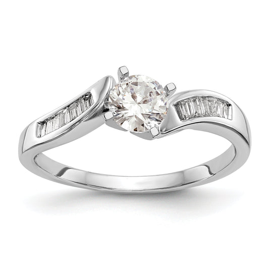 0.13ct. CZ Solid Real 14k White Gold Peg Set By-Pass Engagement Ring