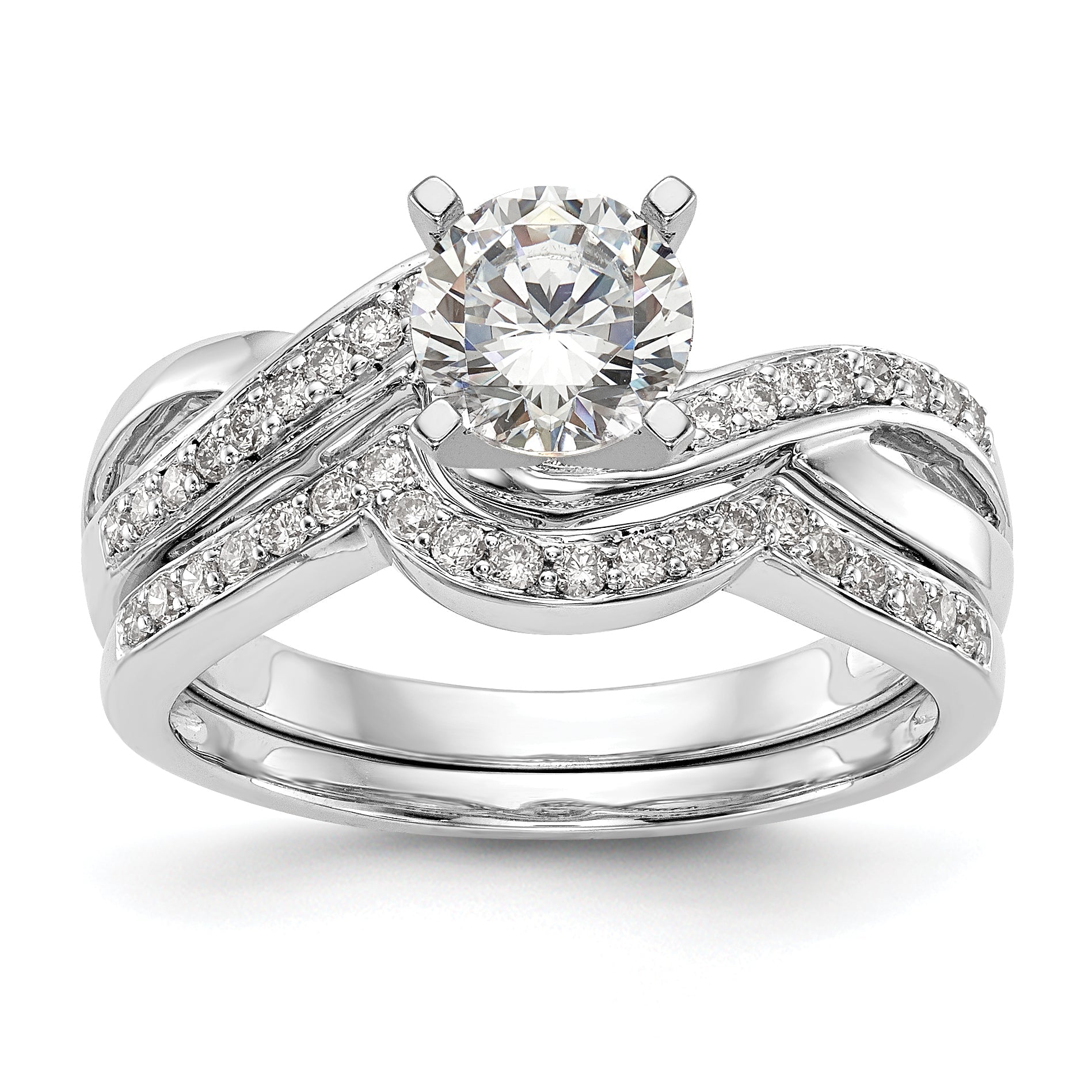 0.25ct. CZ Solid Real 14k White Gold Peg Set Criss-Cross Engagement Ring