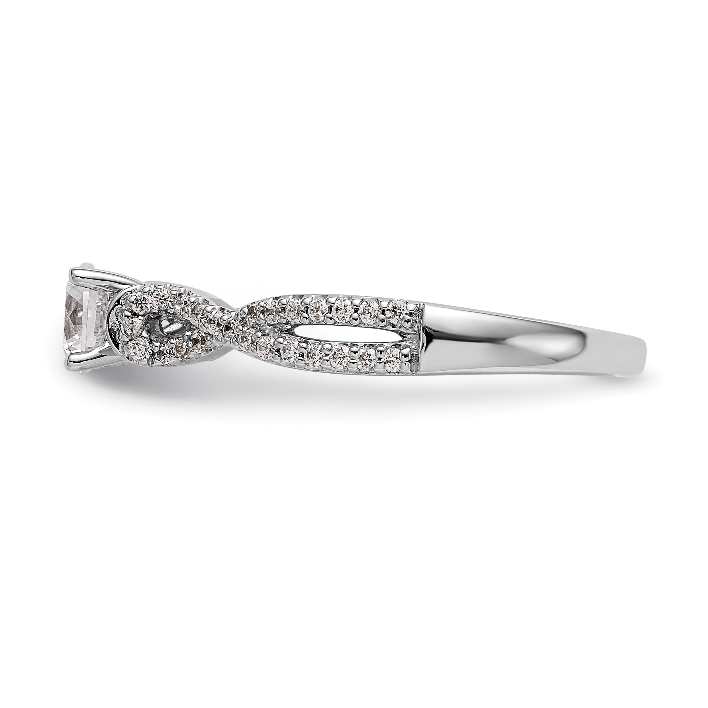 0.24ct. CZ Solid Real 14k White Gold Peg Set Criss-Cross Engagement Ring
