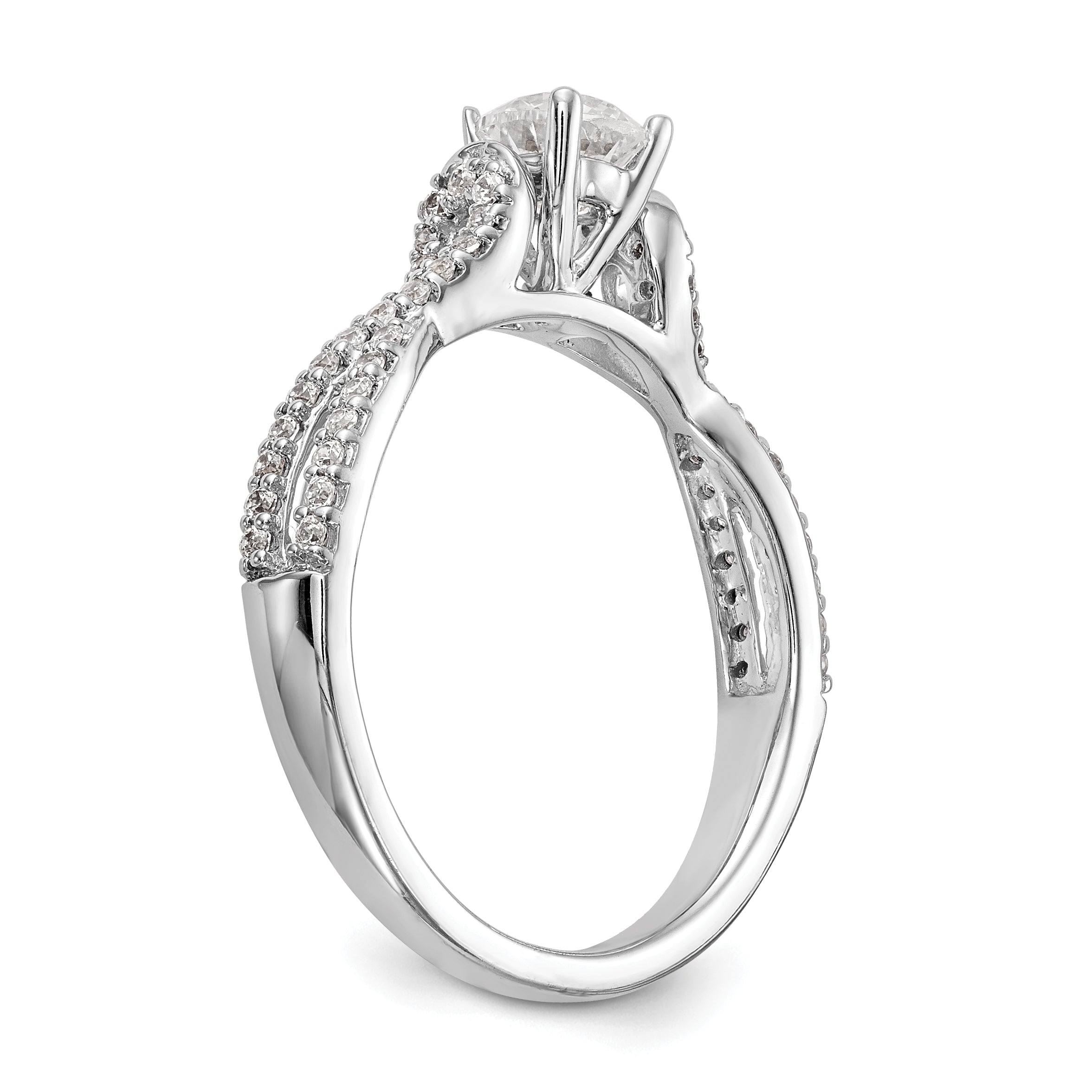 0.24ct. CZ Solid Real 14K White Gold Peg Set Criss-Cross Engagement Ring