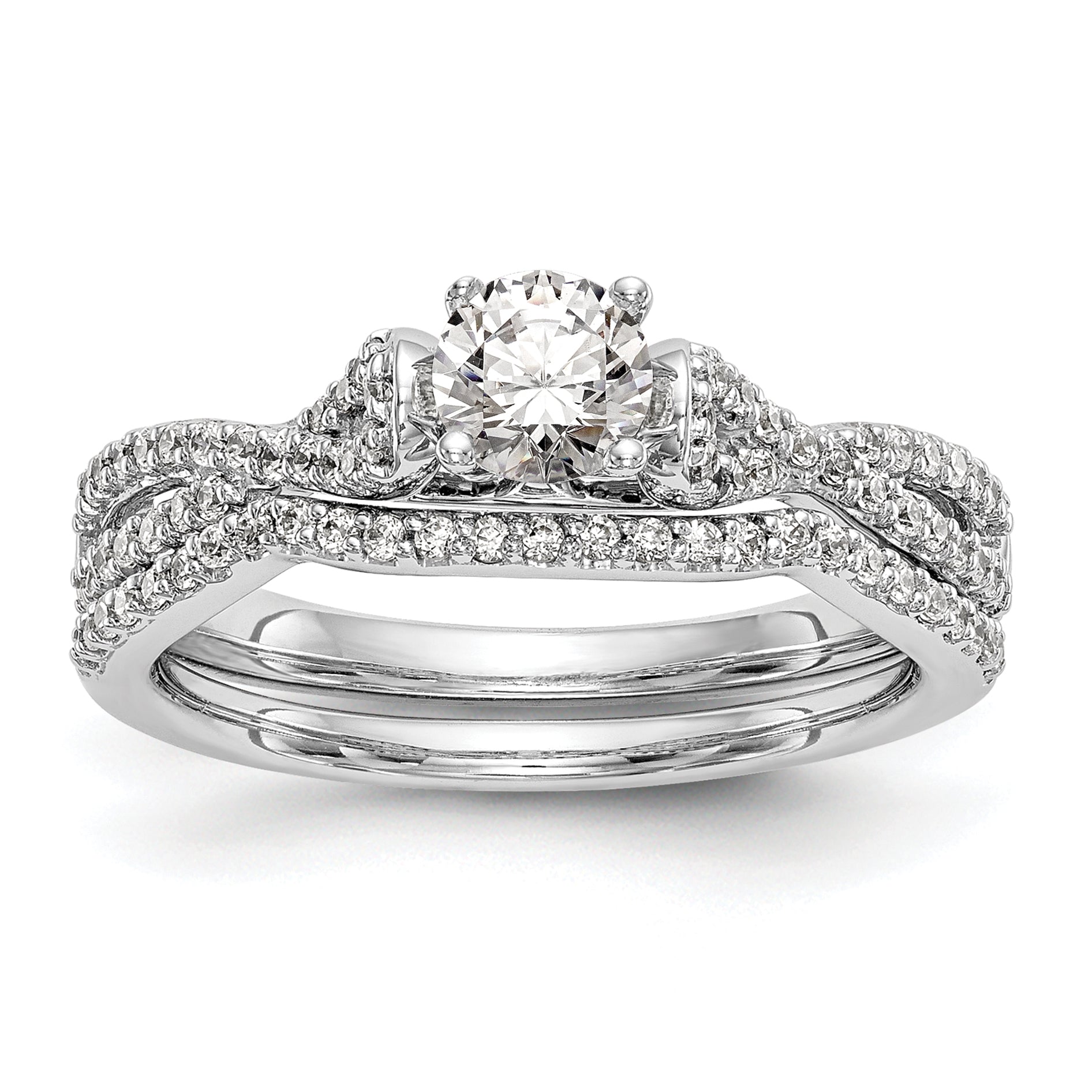 0.24ct. CZ Solid Real 14k White Gold Peg Set Criss-Cross Engagement Ring