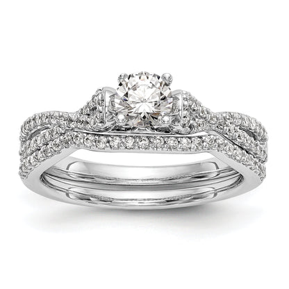 0.24ct. CZ Solid Real 14k White Gold Peg Set Criss-Cross Engagement Ring