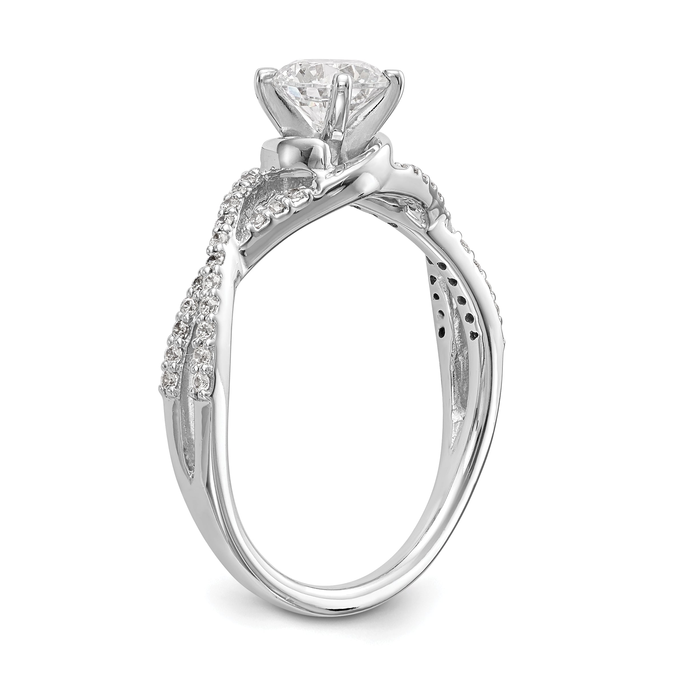0.15ct. CZ Solid Real 14k White Gold Peg Set Criss-Cross Engagement Ring