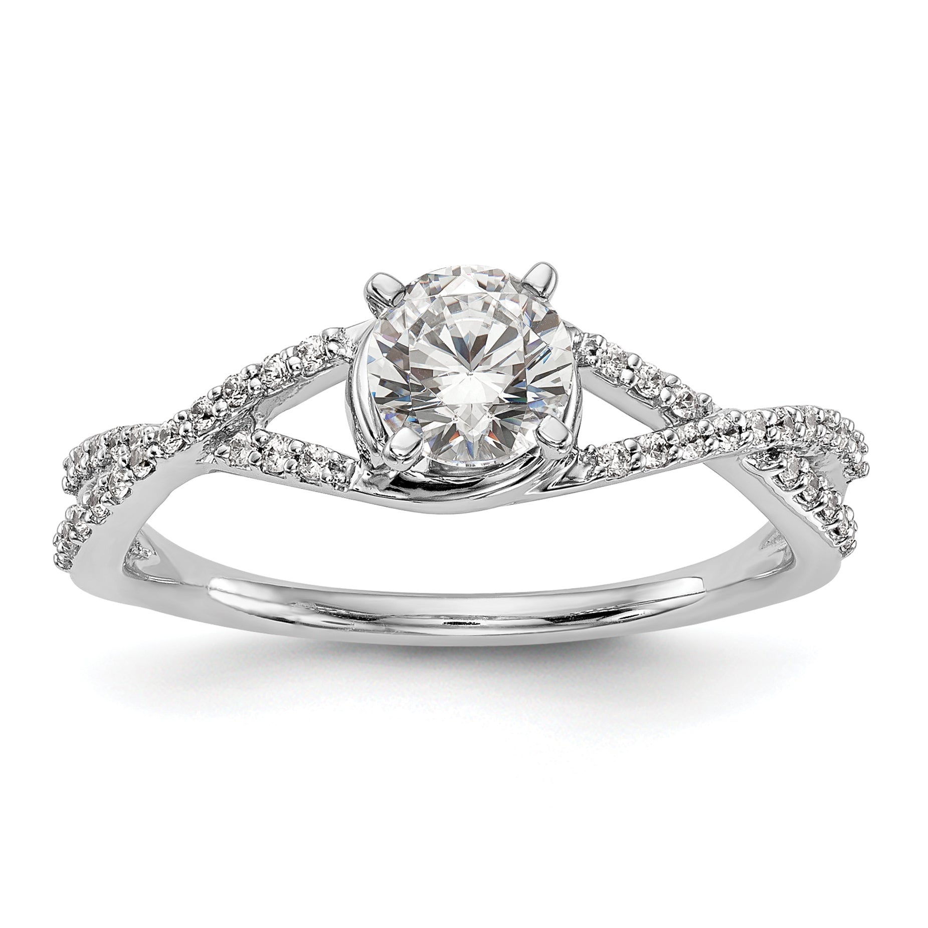 0.15ct. CZ Solid Real 14k White Gold Peg Set Criss-Cross Engagement Ring