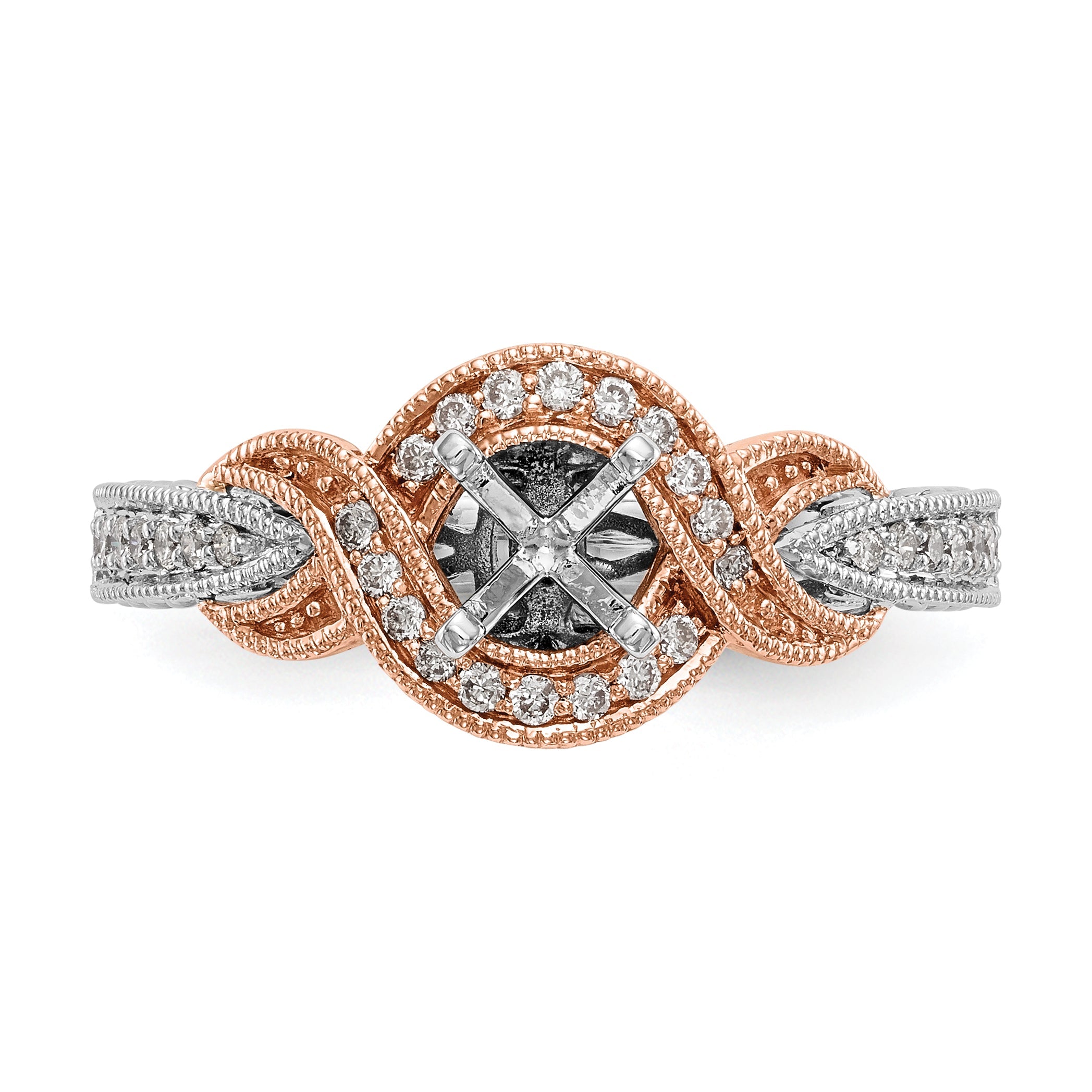 0.25ct. CZ Solid Real 14k TT Peg Set Criss-Cross Engagement Ring